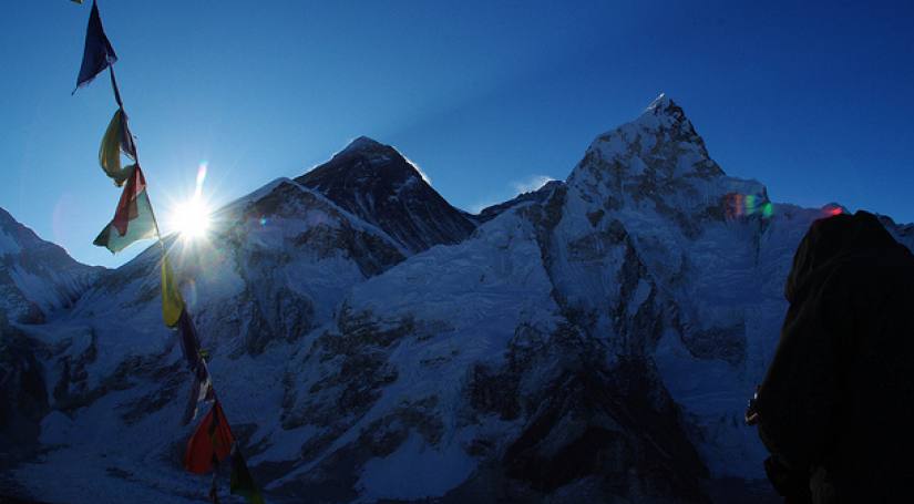 Mt. Everest (Left), Mt. Luptse(Right) and Mt Lhotse (Right to Everest and Behind Luptse)